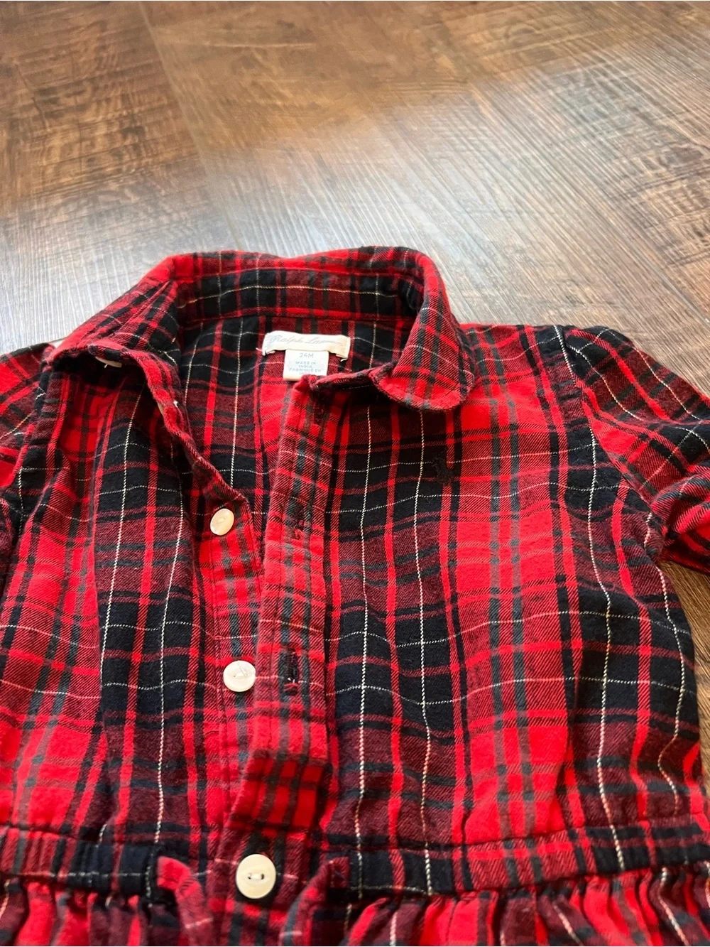 Ralph Lauren Red and Black Plaid Tiered Button-Front Kids Dress